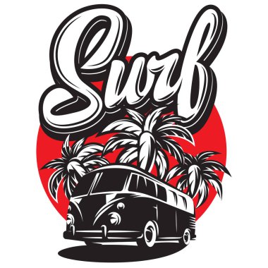 Vektör çizim kaligrafi yazıt sörf ve araba ile