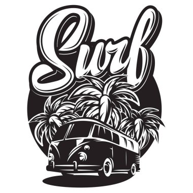 Vektör çizim kaligrafi yazıt sörf ve araba ile