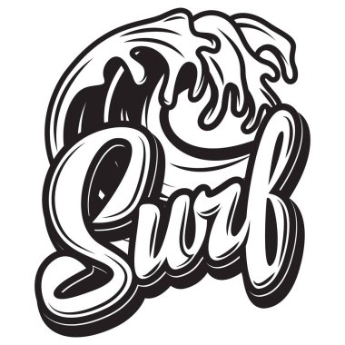 Vektör tek renkli kaligrafi yazıt ile dalga sörf