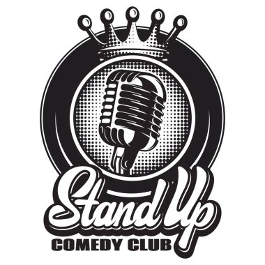 Tek renkli vektör çizim mikrofon ve çelenk için ile stand-up