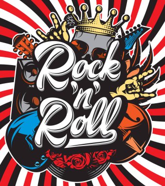 Şık vektör şablon bir kaligrafi yazıt rock n roll rock müzikle teması üzerine basım için