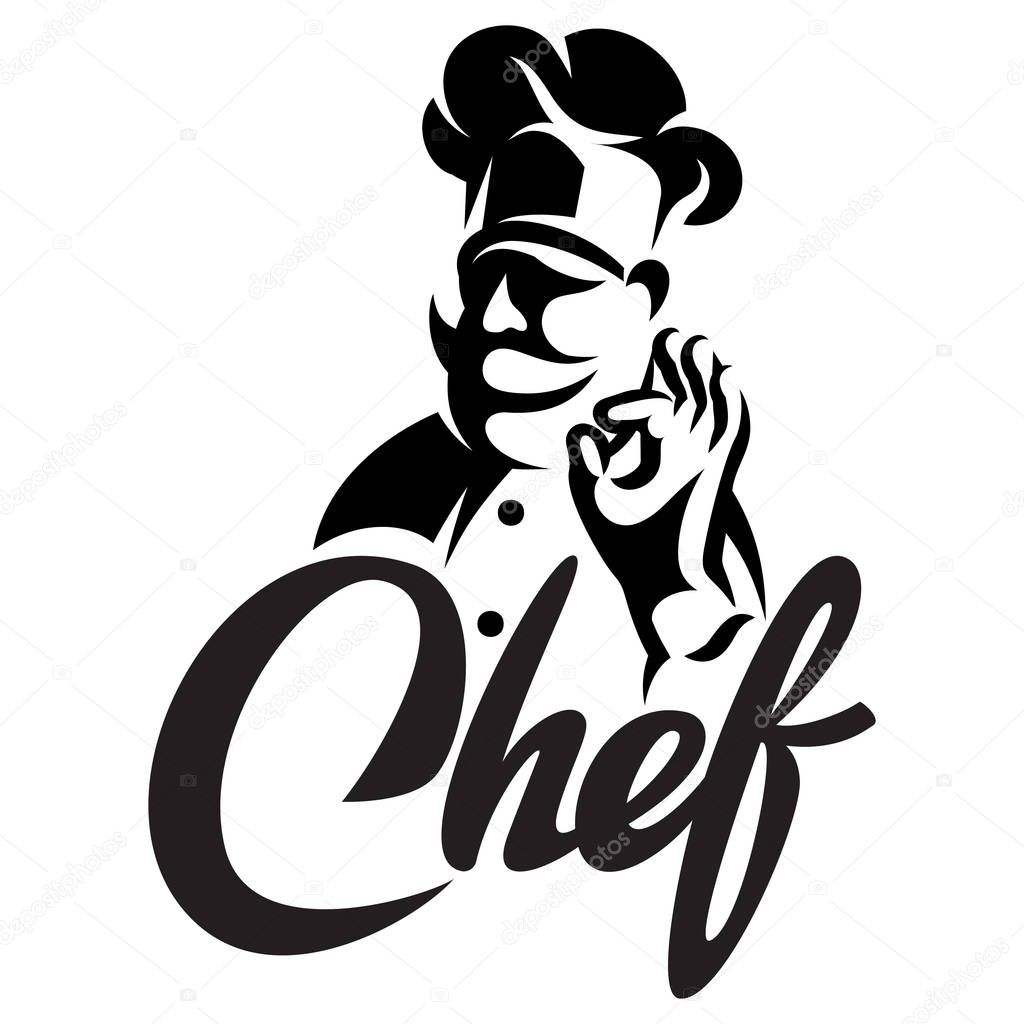 Vector monochrome template with cook and calligraphic lettering.