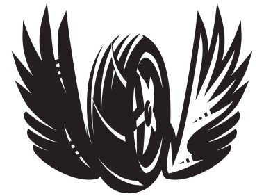 Tekerlekli vektör monokrom deseni, motosiklet temasındaki kanatlar