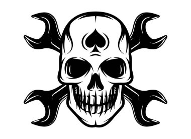 kafatası, kanatlar, motor ile motosiklet tema vektör monokrom görüntü