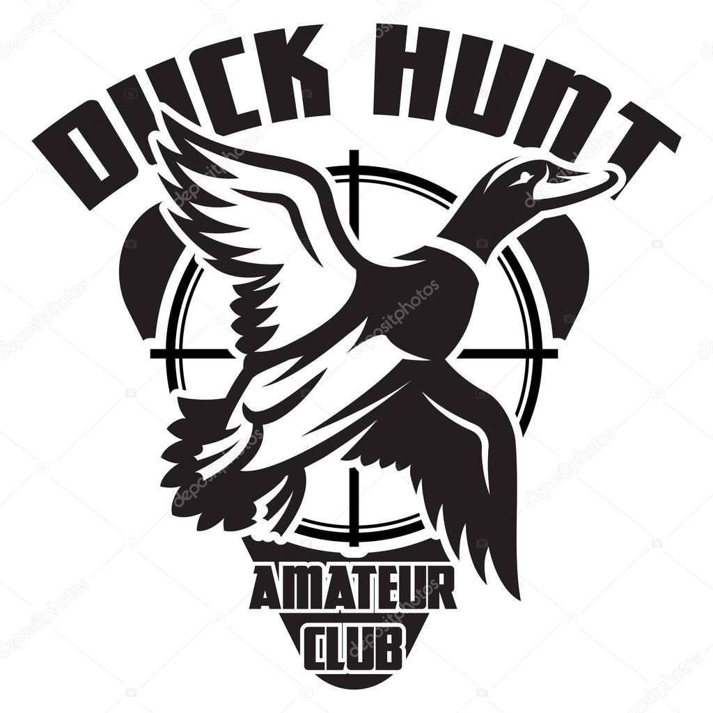 Vector monochrome template on the theme of duck hunting in wild.