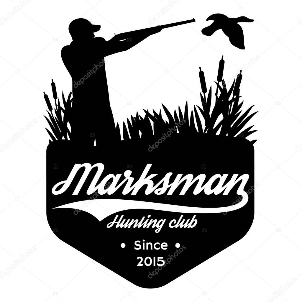 Vector monochrome template on the theme of duck hunting in wild.