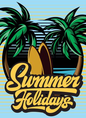 Kaligrafik harflerle yaz partisi için renkli vektör poster şablonu