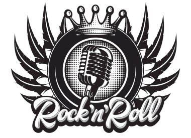 Müzik temoninde mikrofon ve kanatlar içeren vektör şablonu