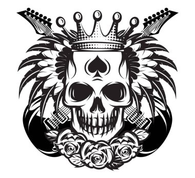 Rock müzik ve motosiklet kombine tema vektör monokrom illüstrasyon