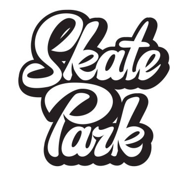 Kaligrafik yazıtlı kaykay üzerine vektör monokrom illüstrasyon