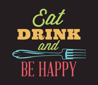 Çatal bıçak takımı ile yeme teması retro tarzı renk yazımı