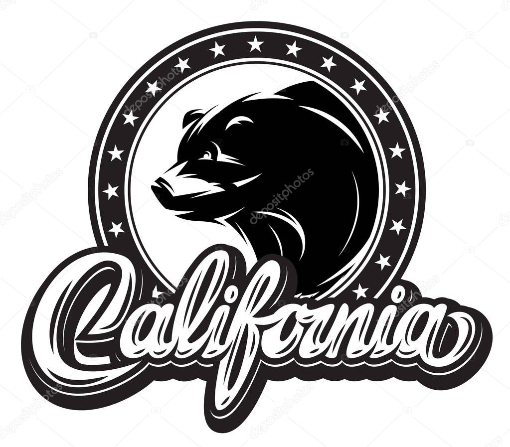 Illustration with California calligraphic lettering and bear.