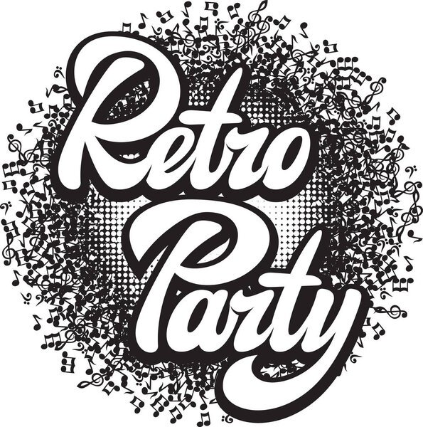 Abstract round monochrome background with music notes with calligraphic inscription