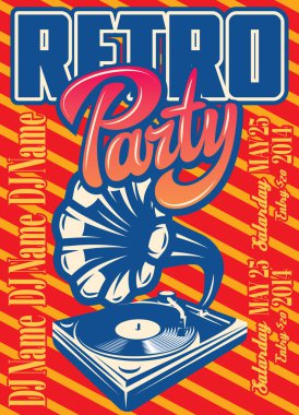 Vinil ve kaligrafik yazıtlı bir pikap vektör renk illüstrasyon