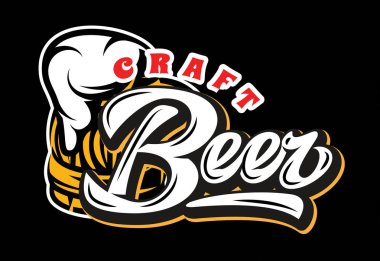 Kaligrafik yazıtlı vektör renk illüstrasyonu - Bira ve kupa