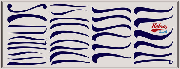 Vector set of texting tails. Sport logo typography vector elements. Swirl swash stroke design, curl typographic illustration