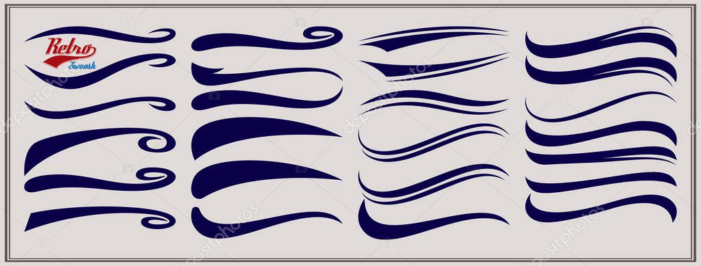 Vector set of texting tails. Sport logo typography vector elements. Swirl swash stroke design, curl typographic illustration.