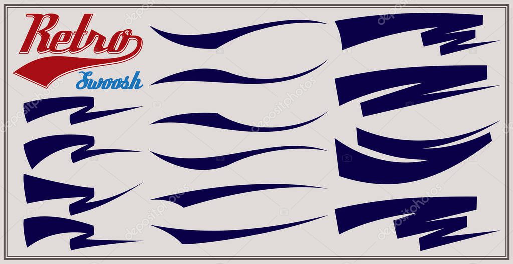 Vector set of texting tails. Sport logo typography vector elements. Swirl swash stroke design, curl typographic illustration.