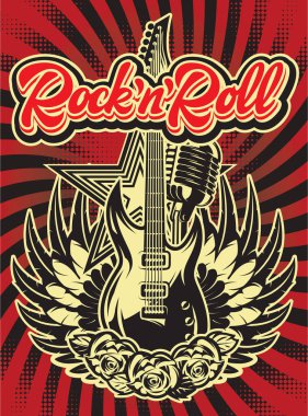 Şık vektör şablon bir kaligrafi yazıt rock n roll rock müzikle teması üzerine basım için