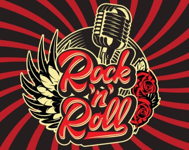 Şık vektör şablon bir kaligrafi yazıt rock n roll rock müzikle teması üzerine basım için