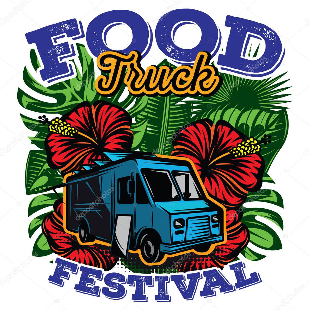 Vector color illustration with design elements for advertising street food festival.