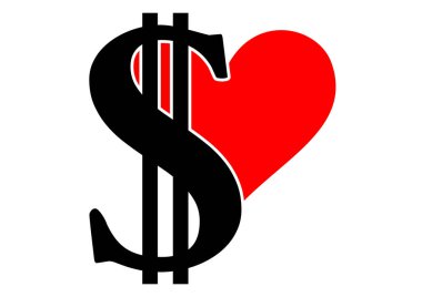Dolar işareti ve kalple ölçeklendirilebilir vektör illüstrasyonu.