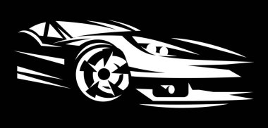 Beyaz spor araba. Tasarım elementi. Siyah arkaplan üzerine resim.