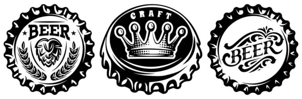 Бутылочная крышка. Векторная монохромная иллюстрация. Элементы для дизайна.