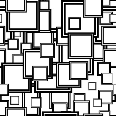 Üst üste binen siyah ve beyaz kareleri farklı boyutlarda modern desen oluşturan soyut dikişsiz geometrik arkaplan.