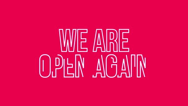 nous sommes ouverts à nouveau texte ligne animée vidéo modèle fond rose
