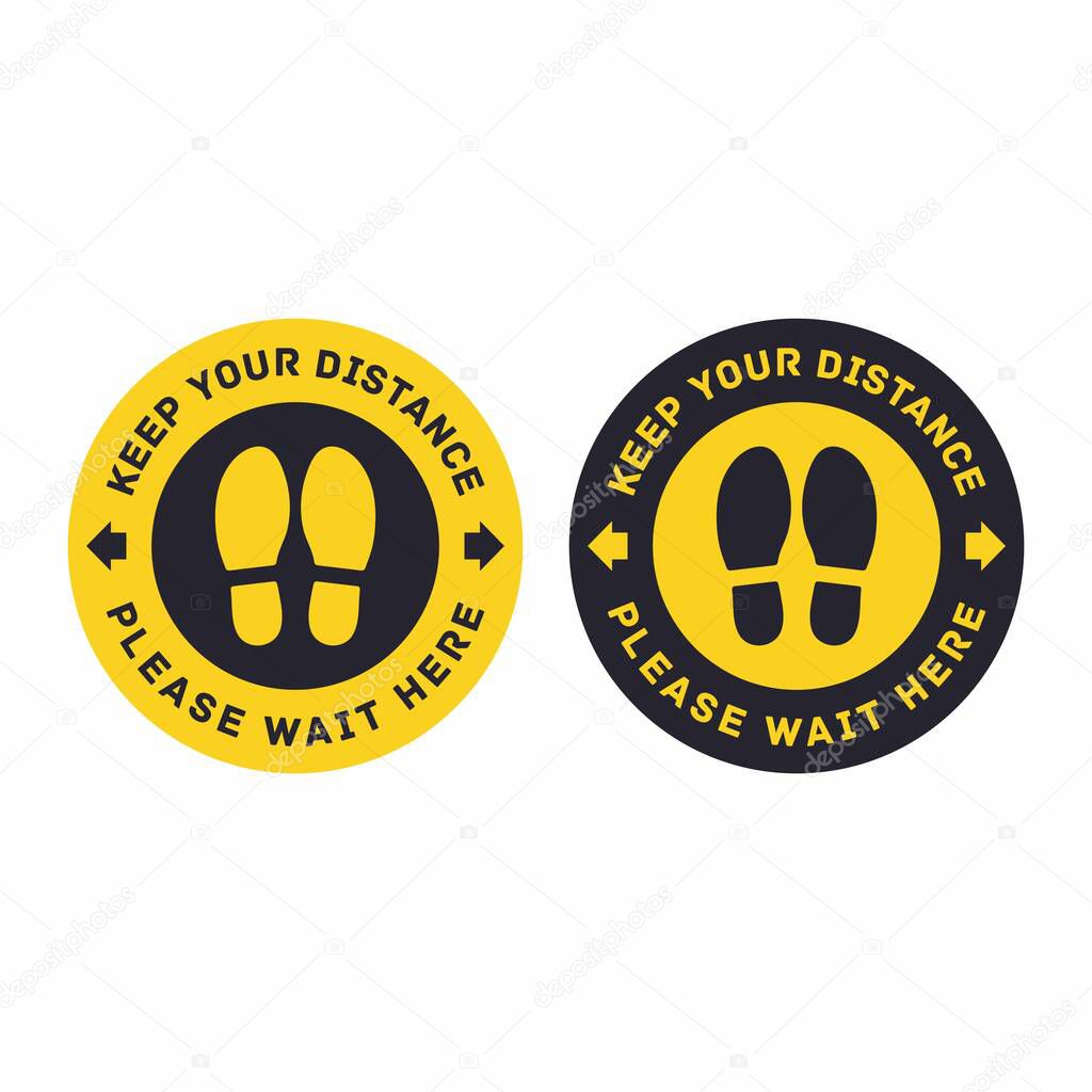 keep your distance please wait here sticker foot print vector eps