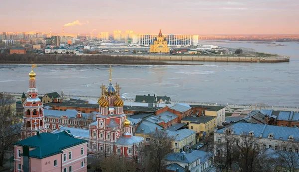 Nižný Novgorod Při Východu Slunce Při Prvních Známkách Zimy — Stock fotografie