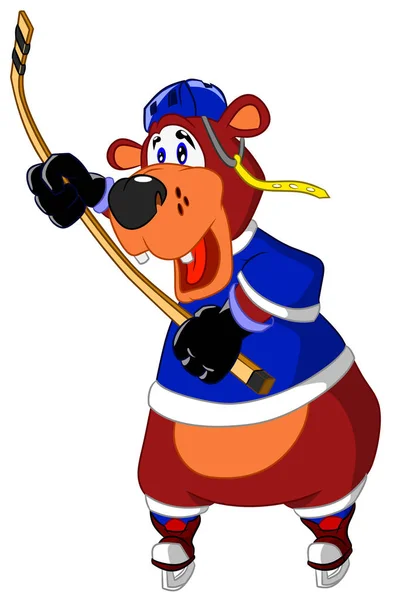Cheerful Bear Playing Hockey Puck Vector Illustration — Stock Vector