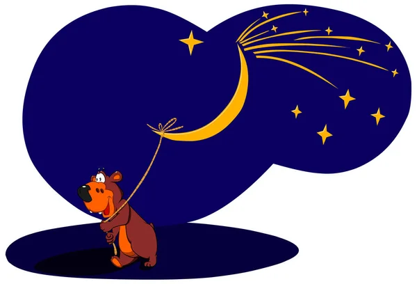 Orso Allegro Tirare Corda Della Luna Illustrazione Vettoriale — Vettoriale Stock