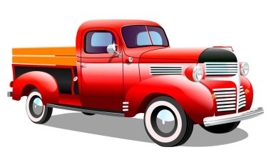 Beyaz arka plan, vektör çizim eski kargo retro araç