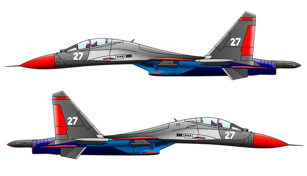 Moderno Aereo Combattimento Militare Sfondo Bianco Illustrazione Vettoriale — Vettoriale Stock