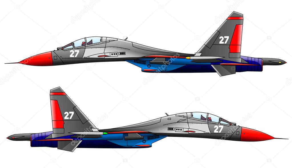 Modern military fighter plane on white background, vector illustration