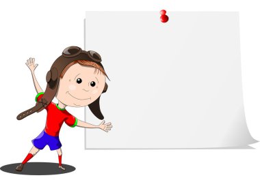 Komik karikatür çocuk kask içinde poster, vektör çizim gösterir