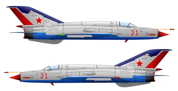 Alter Jet Russisches Militärflugzeug Auf Weißem Hintergrund Vektorillustration — Stockvektor