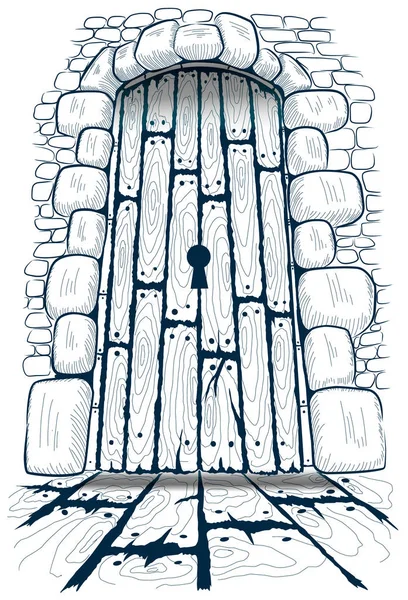 Fragment Staré Budovy Uzavřené Dřevěné Vstupní Dveře Vektorová Ilustrace — Stockový vektor