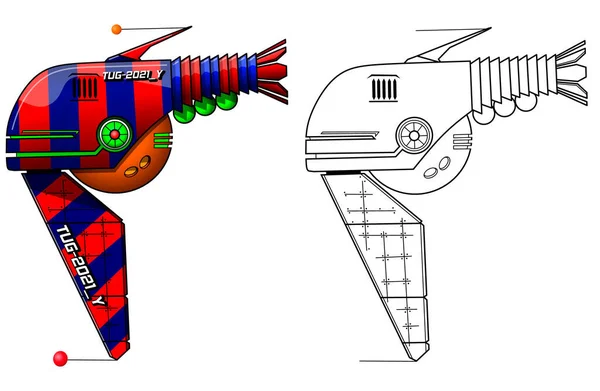 Illustrazione Vettoriale Una Fantastica Astronave Inventata Sfondo Bianco — Vettoriale Stock