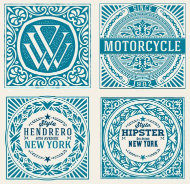 4 vintage etiket kümesi