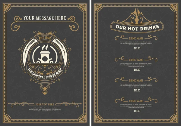 Modelo Menu Coffee Shop Estilo Vintage —  Vetores de Stock