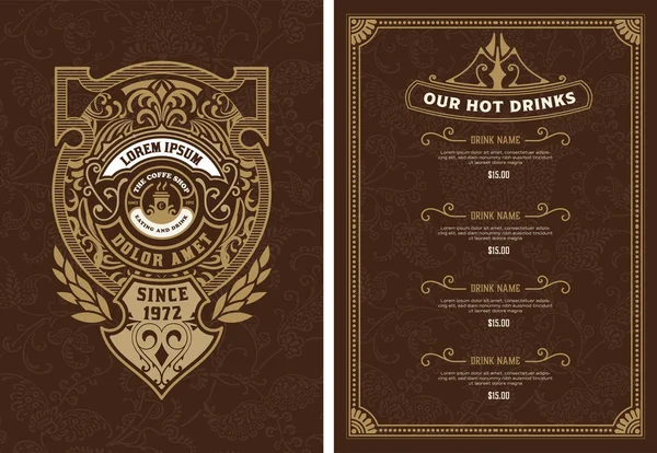 Modelo Menu Coffee Shop Estilo Vintage —  Vetores de Stock