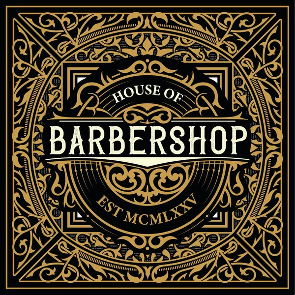 Barbershop Logo Met Vintage Ornamenten — Stockvector