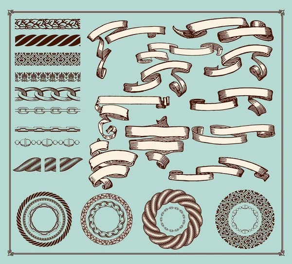 Zestaw Vintage Zasobów Dla Zaproszeń Banery Plakaty Plakaty Odznaki Lub — Wektor stockowy