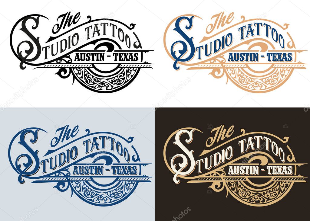 Tattoo logo.Vintage style in four colors