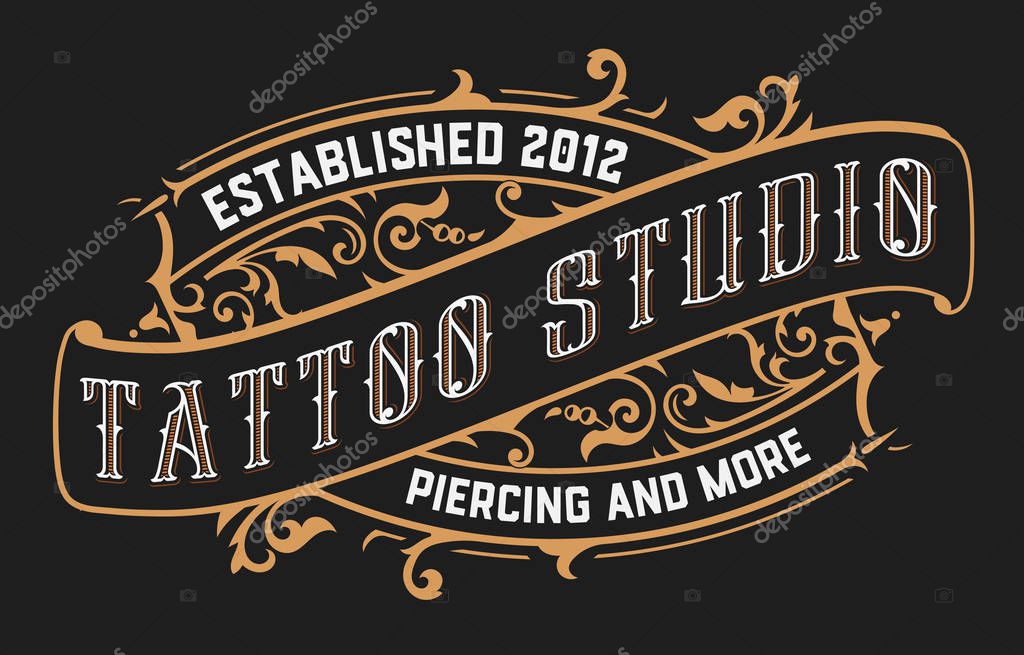 Vintage Tattoo Logo with floral frame.