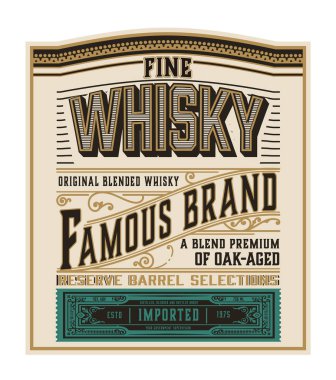 Paketlemek için viski etiketi. Vektör katmanlı