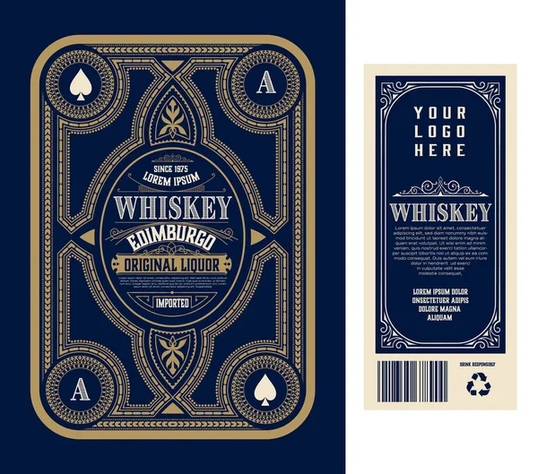 Vintage liquor labels, front and back side. Western style — Stock Vector